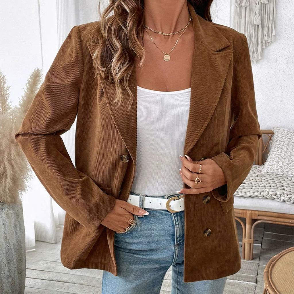 Autumn Retro Blazer Jacket Women's Solid Color Corduroy Blazer Jacket Women