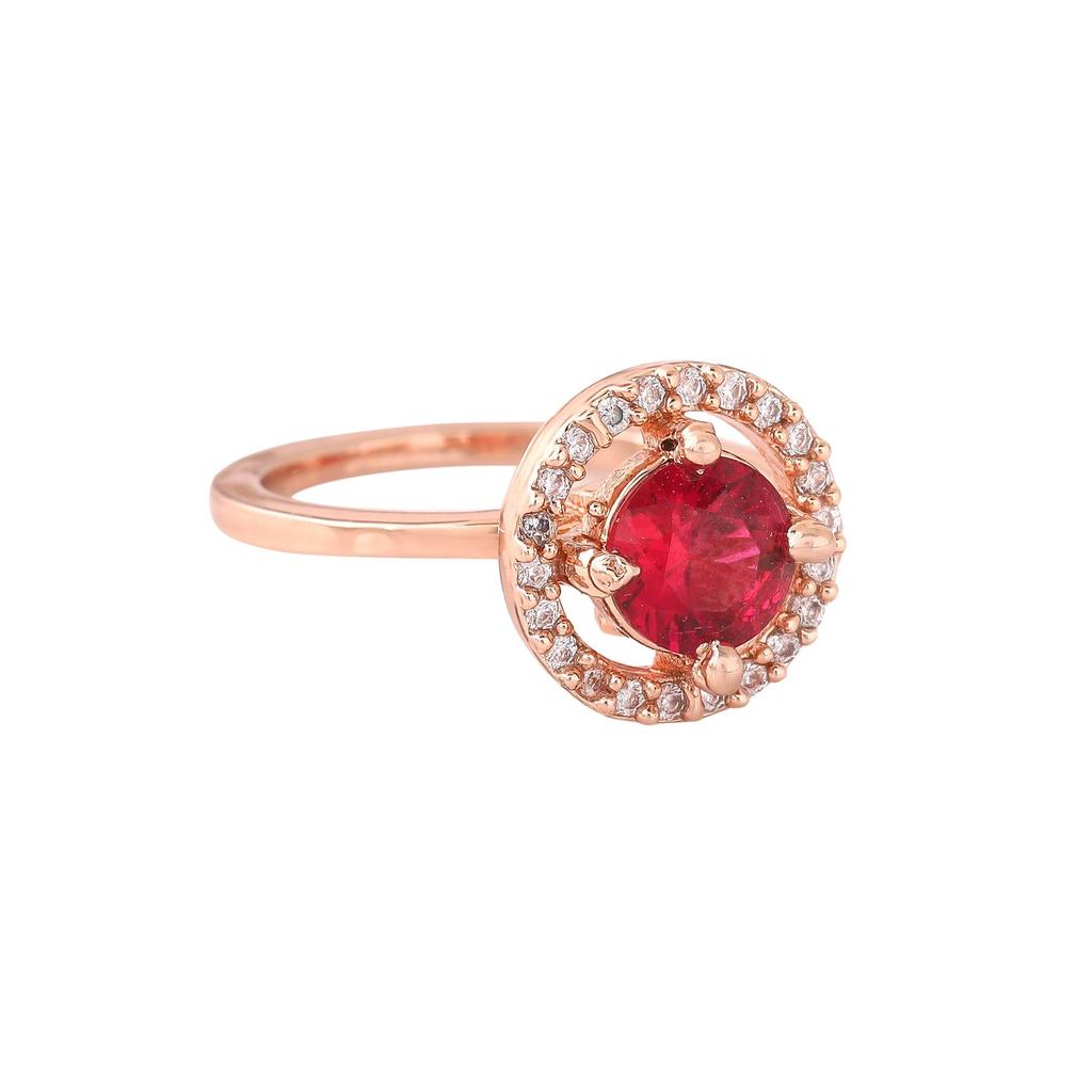 Women's Adjustable Round Halo Solitaire Ring Rose Gold Plated Zirconia Ruby For Women