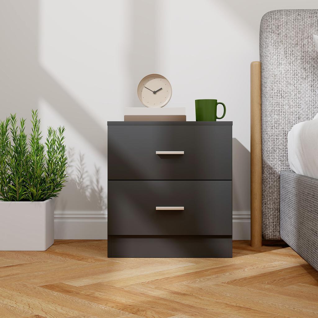 Modern Bedside Table Beside Cabinet With 2 Drawers For Bedroom Living Room Black