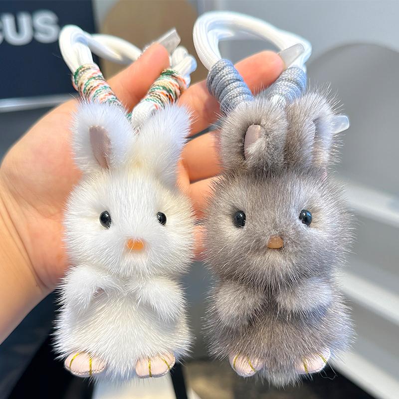 Cute Mink Fur Bunny Keychain Keychain Ladies Car Bag Pendant Fashion Accessories Fluffy Key Ring Girl Bag Pendant
