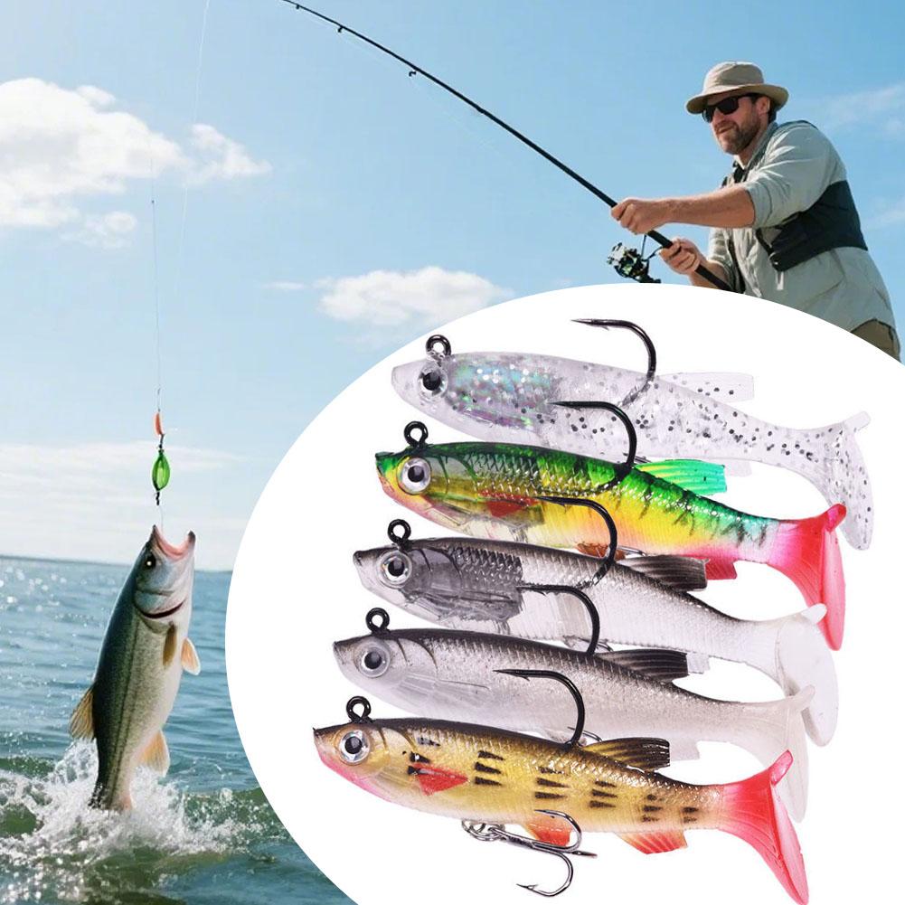 5pcs Fishing Lure,7.5cm Soft Bait Head Sea Fish Lures Fishing Tackle Sharp-Treble Hooks,Artificial Worm Bait Fish Accessories