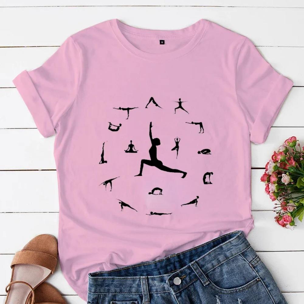 

New 2000s Lovely Y2k Top Tshirt Fashion Clothes Women Summer Casual Yoga Posture Print Clothing Short Sleeve Graphic T-shirt S