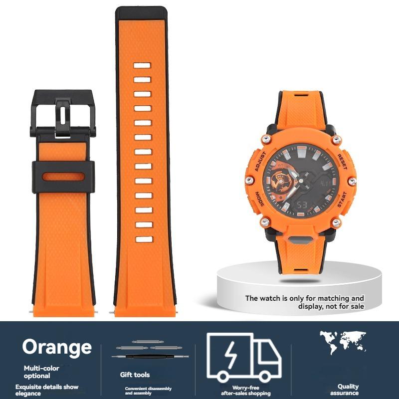 For CASIO GA-2000 GA2000 GA-2200 PRG-600 prg-650 PRW-6600 Series Watch Chain Soft Silicone Rubber Strap Orange Wristband 24mm