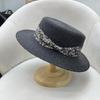 Export quality extra fine hand-woven raffia flat top hat women's summer sun protection straw hat silk hemp top hat