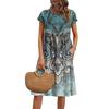 Women's Summer Fashion Casual Round Neck Short Sleeve Vintage Print Dress