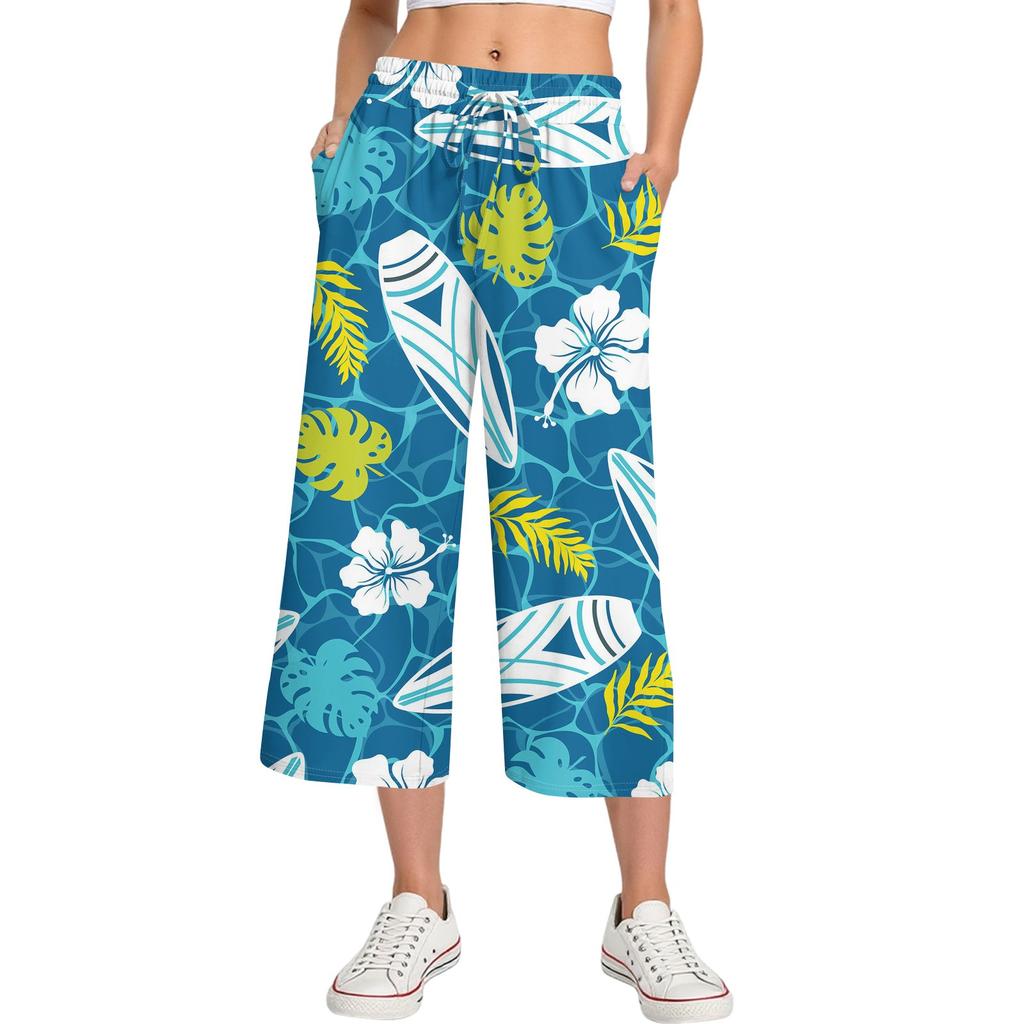 Women's Summer High Waist Printed Casual Sportswear Casual Cropped Pants Loose Pants