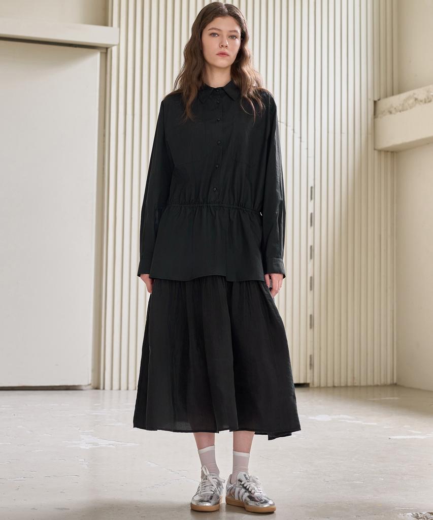 MITTE Texture Block Shirts Dress_Black