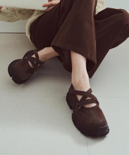 [ATT] X Strap Mary Jane Sneakers att1003 Black-225