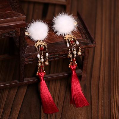 1 Paar chinesische Pompon-Haarklammern für Damen Hochzeitsfeier Fransen-Haarnadeln Stilvolle Accessoires