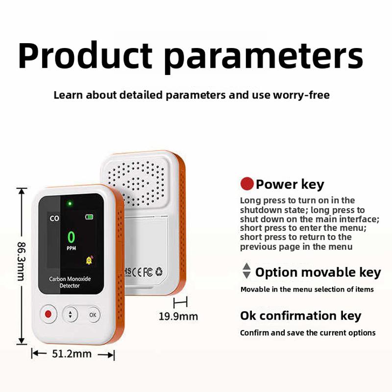 Portable CO Detector GZ-CO10 Carbon Monoxide Alarm USB Rechargeable Sensor for Home Car Camping Safety