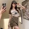 Korean version of the new color-inserted printed short-sleeved T-shirt women's summer V-neck slim-fitting and thin bottoming top women's tide wholesal