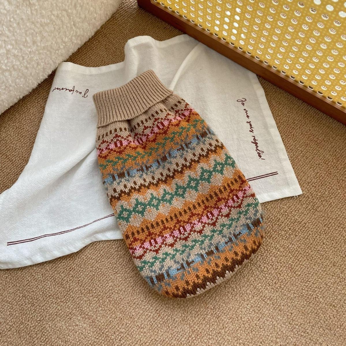 

Свитер в полоску в стиле ретро для домашних животных, осень/зима, новая одежда для домашних животных, высокий воротник для кошек и собак, рождественский свитер, одежда для маленьких собак S