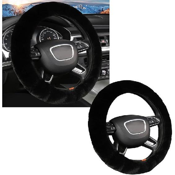 Ziciner Elastic Fuzzy Steering Wheel Cover, 15'' Soft Steering Wheel Protector For Warm Winter, Anti-Slip Fluffy Car Wheel Covers, Universal Car