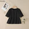 ZANZEA Blusa da donna casual a girocollo, tinta unita, manica corta larga