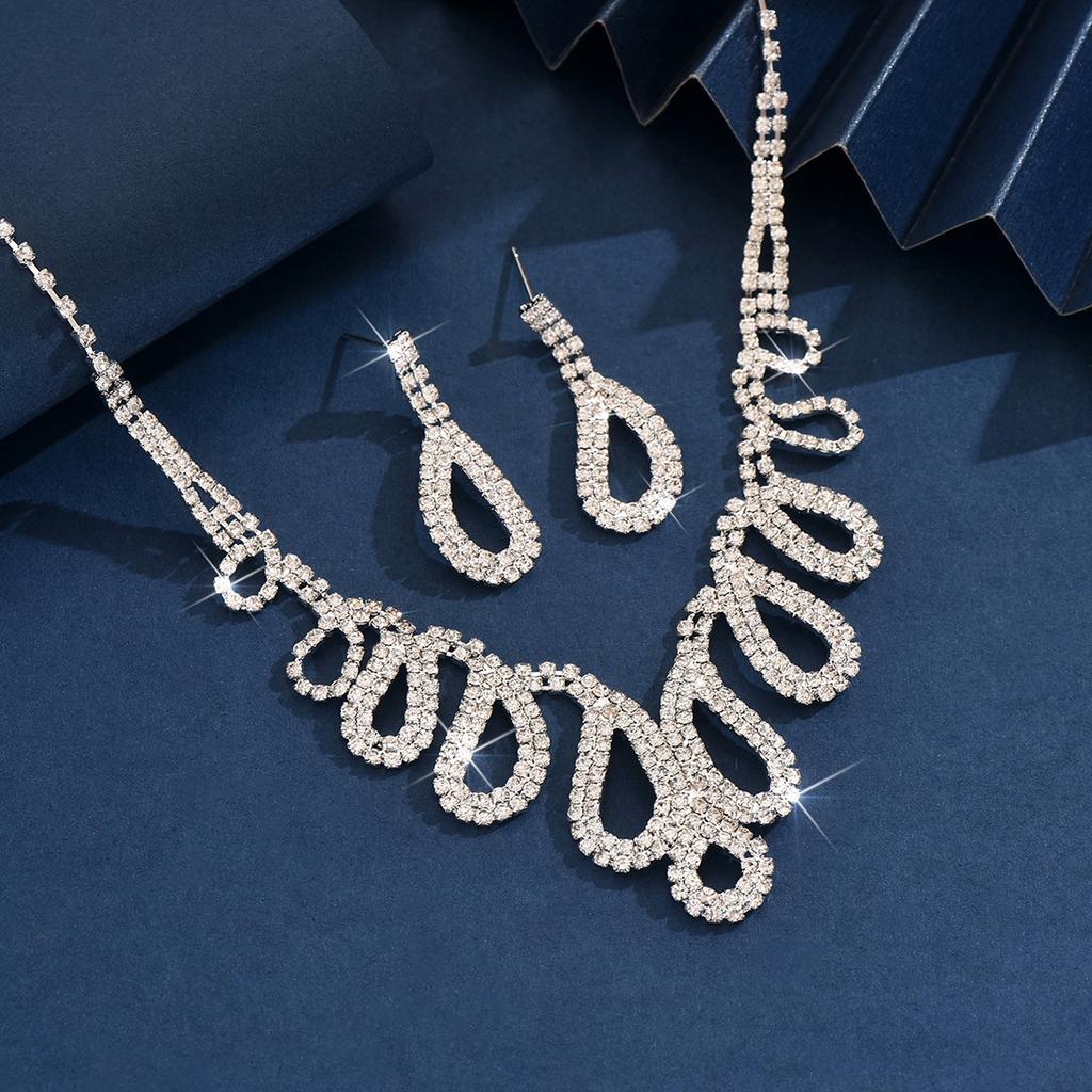 3PC Women's Fashion Water Drop Tassel Series Necklace Earrings Zircon Set Wedding Party Festival Gift-8528