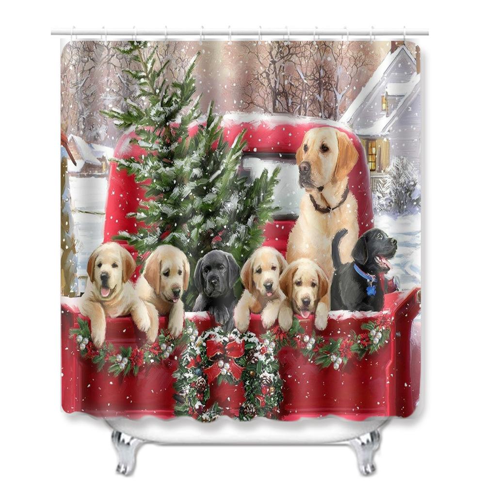 Christmas Shower Curtain Floor Mat Combination Four-Piece Set Bathroom Toilet Carpet Shower Room Mat Foot Mat