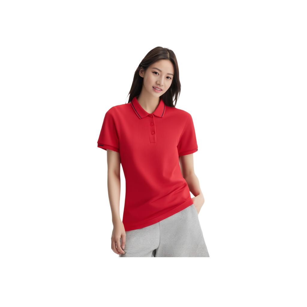 Li-Ning Solid Color Casual Breathable Comfortable Short Sleeve Polo Shirt Women tops Bull-Red APLT084-8