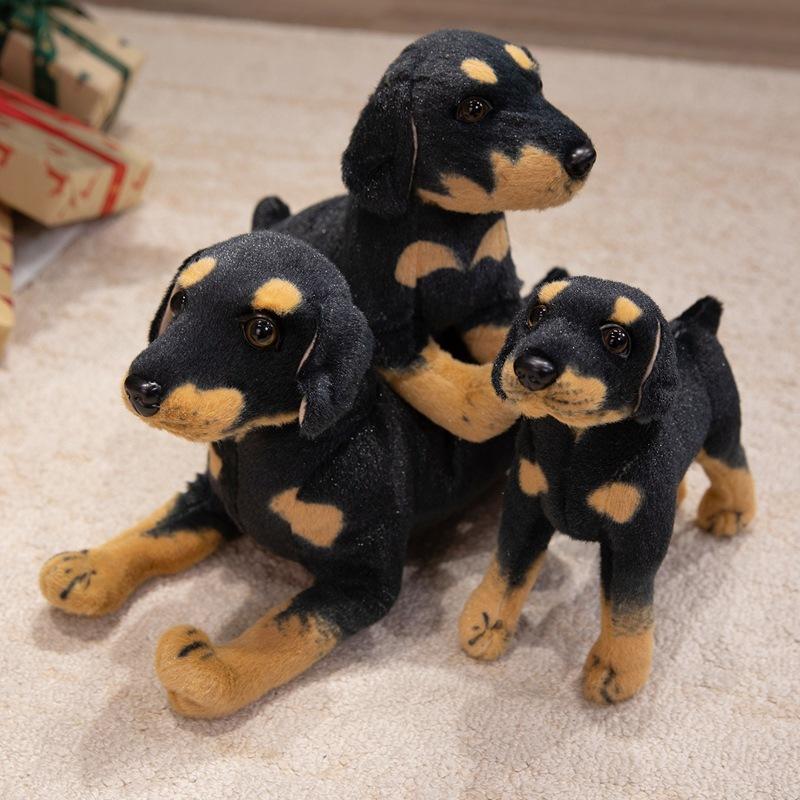 Cute simulation black dog doll plush toy puppy dog doll home decoration children's soothing rag doll