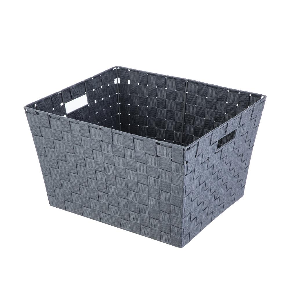 

Medium Grey Woven Storage Basket Home Office Bathroom Living Room Bedroom Decorative Organizer with Cut-Out Handles United States