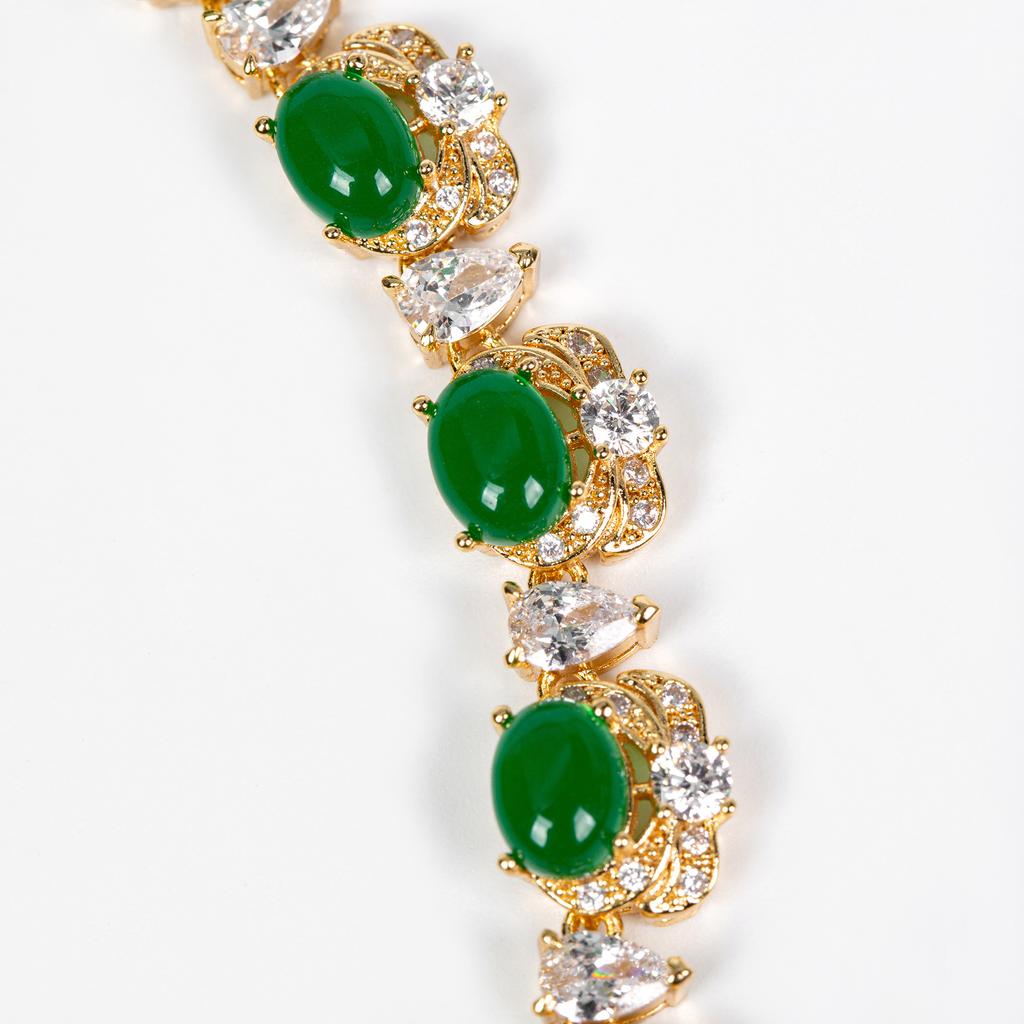 Luxury Beautiful Onyx Green Whitening Jewellery Necklace and Earrings 2 Pcs Wedding Party Gift Dubai Women Prom M-583
