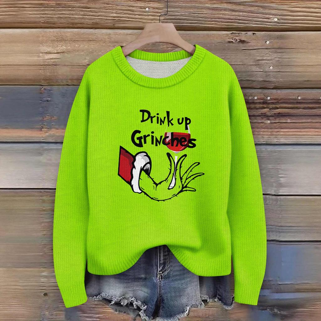 Gensere med lange ermer for kvinner O-hals Casual Søt trykk Strikket Oversized genser