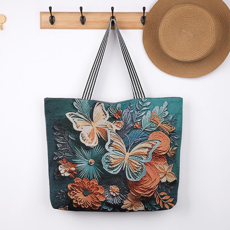 Butterfly Embroidered Canvas Tote Bag With Large Capacity For Daily Use And Mom Gifts