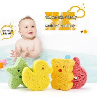 Baby Bathing Wood Pulp Sponge - Cartoon Shaped Cotton Washcloth for Mother and Baby