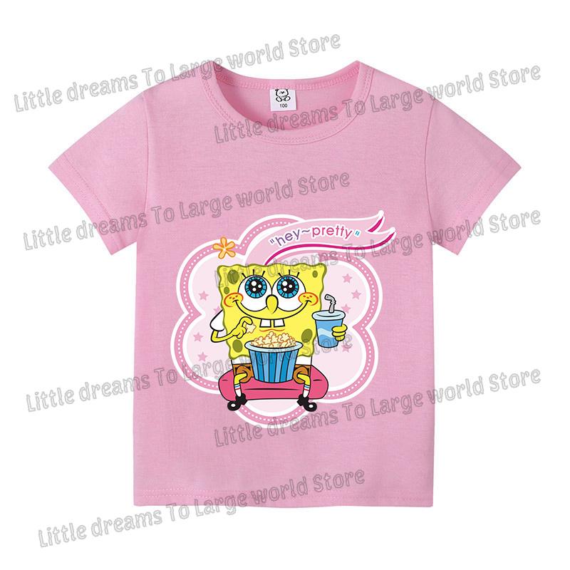SpongeBobs Cartoon Tshirt for Children Cotton Soft Tee Boys Girls Tops Colorful Clothing Anime Printed Clothes Birthday Gift