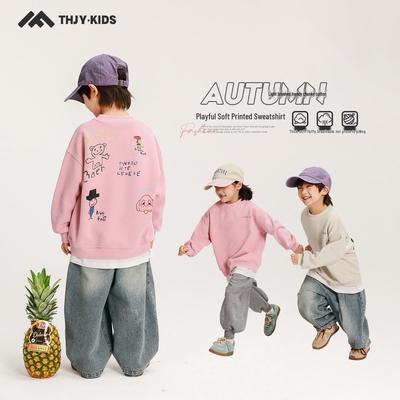 Sweat-shirt pour enfants Mémoire de conte de fées 2025: Col ras du cou ample pour garçons et filles, style printemps/automne avec motif imprimé