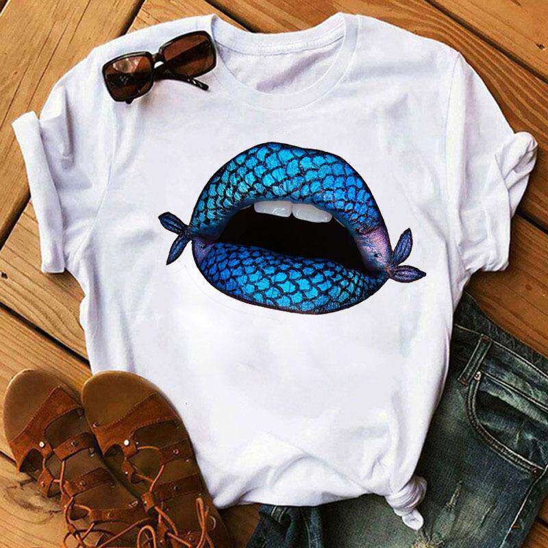 Lippen Reine Baumwolle Bedruckt Unisex und Damen Modetrend T-Shirt Sommer Neu Personalisiert Rundhals Locker Lässig T-Shirt