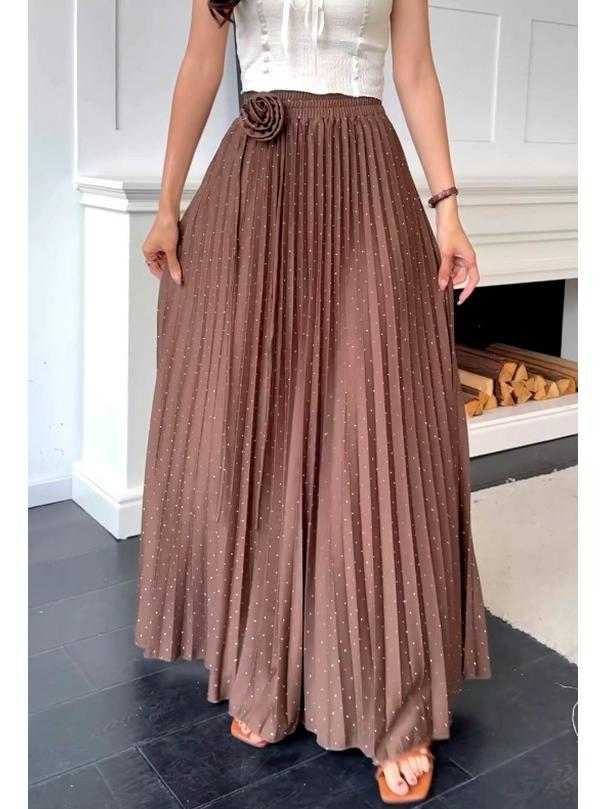 Jupe trapèze plissée à taille haute ornée de perles florales - Jupe longue amincissante pour femme, Arrivage Printemps 2026