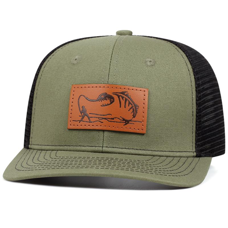 Men's Fashion Fisherman Pattern Leather Label Richardson Duck Tongue Hat Adjustable Hip Hop Baseball Hat Sunshade Cowboy Caps