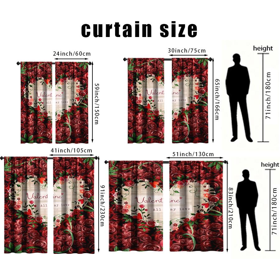 Set Of 2 Red Rose Valentine Day Theme Curtains Romantic Style Bedroom Living Room Drawbar Pocket Decorative Curtain Polyester Perfect For Great