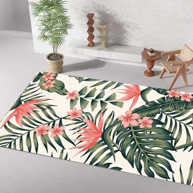 Green Leaf Pattern Tropical Carpet Entrance Bathroom Floor Mats Nordic Kitchen Rugs Anti-slip Mat for Bathroom Door Mats Decor