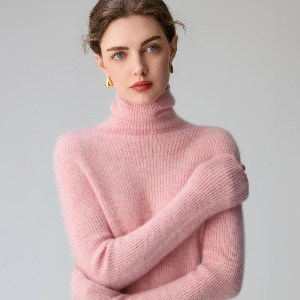 Women's 100% Pure Cashmere Striped High-Neck Slim Fit Sweater - Warm Knitwear for Autumn/Winter 2026