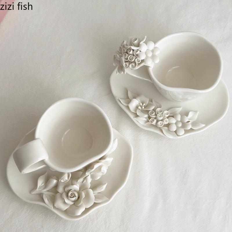 Pure Handmade Flower Shaped Ceramic Mugs Rose Coffee Cup Water Cup Afternoon Tea Cups Milk Mug Breakfast Cups Tea Mug