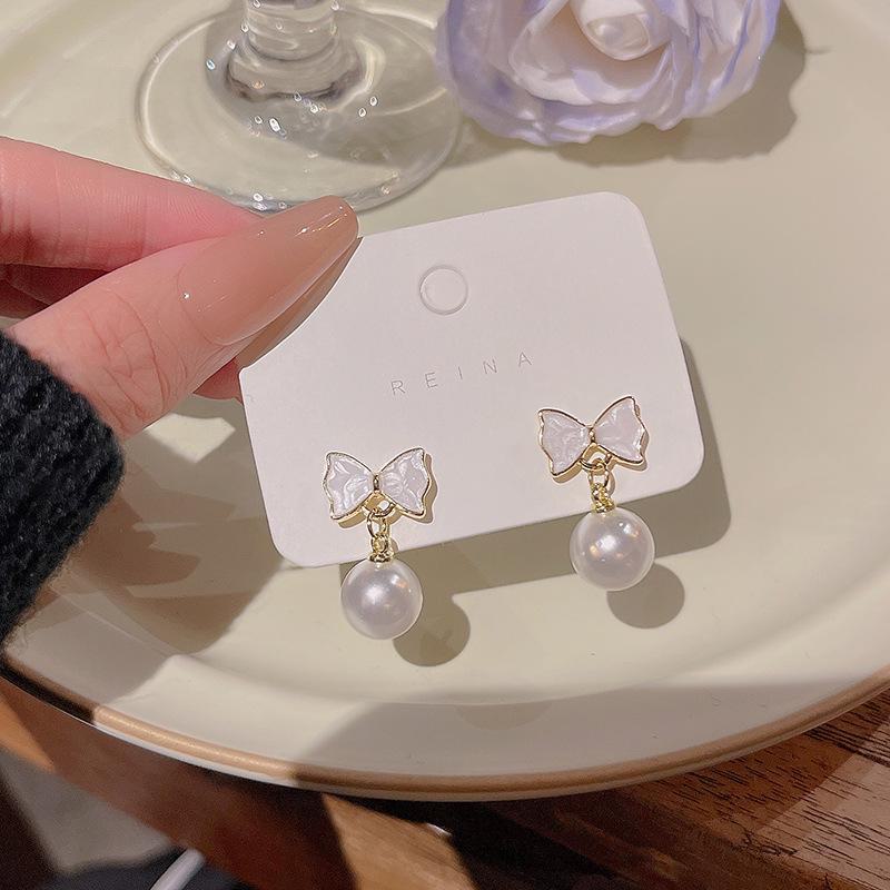 925 Silver Bow Earrings with Pearl - Trendy, Elegant, All-Match Design