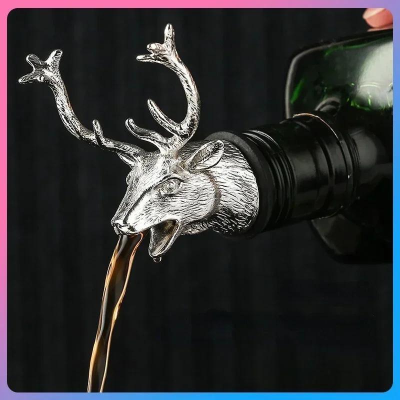 New Deer Head Pourer Detachable Oil Wine BottlePourer Cap Spout Stopper Mouth Dispenser Bartender Kitchen Tools Bar Accessories