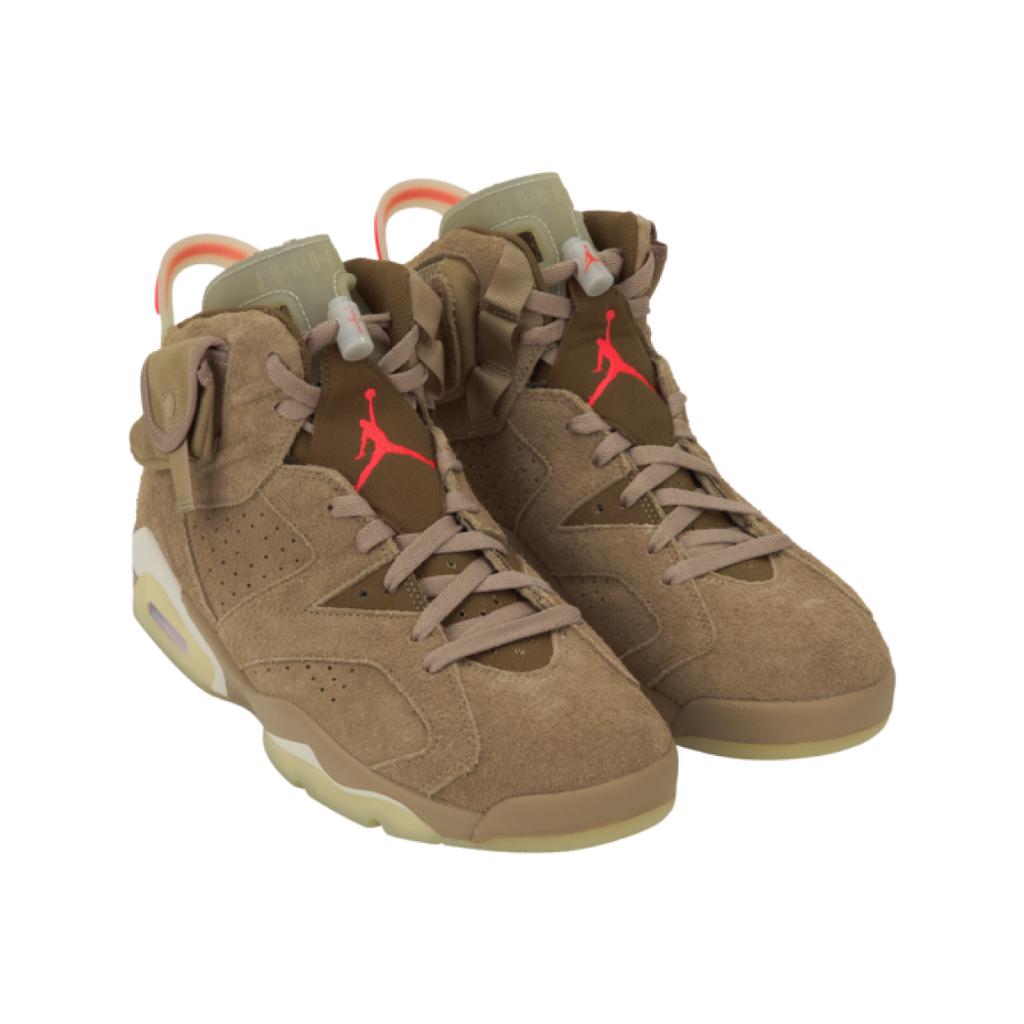 Travis Scott X Air Jordan 6 Retro British Khaki Unisex Sneakers Tan Sail Bright-Crimson DH0690-200