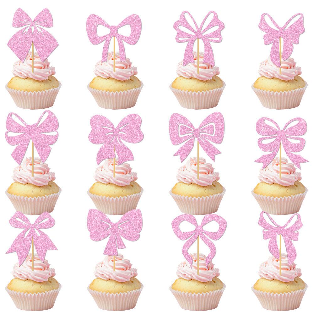 Birthday Bow Creative Sparkling Paper Flag Cake Decoration Plugin Party Props