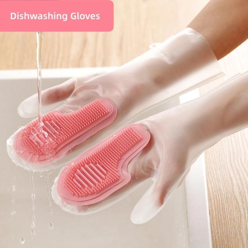 All-in-One Kitchen Cleaning Gloves, Waterproof Dishwashing Gloves with Non-Slip Brush