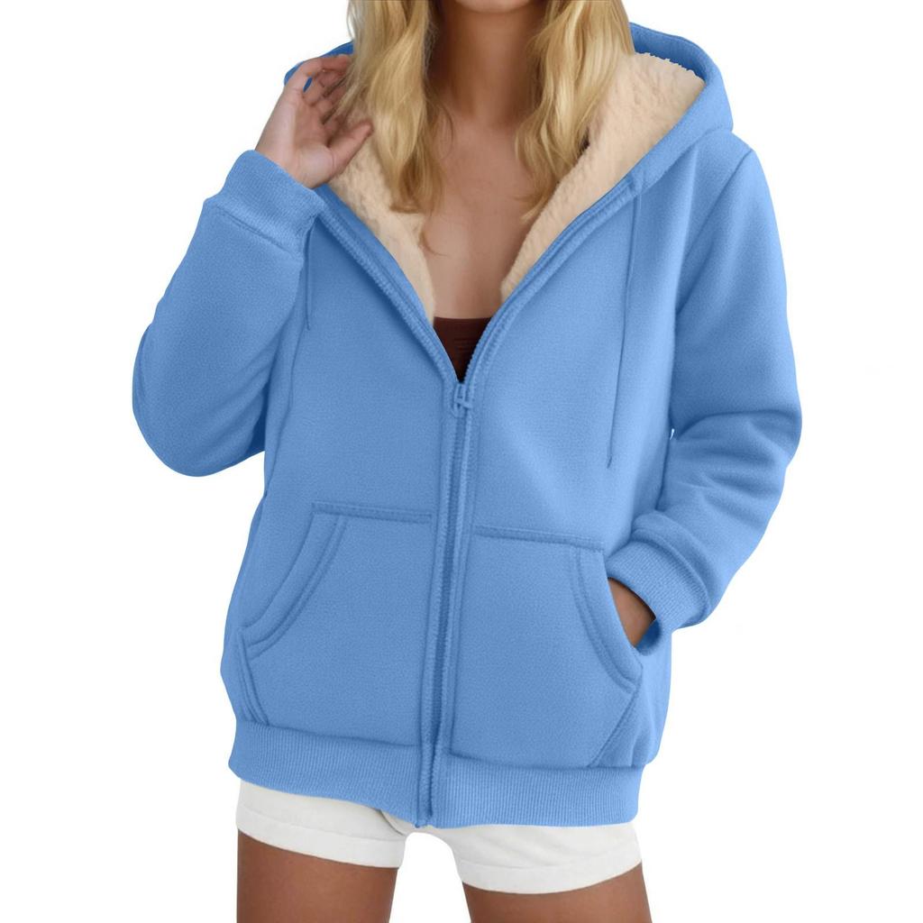 Women's Fashion Casual Sweatshirt Loose Zipper Cardigan Long Sleeve Hooded Jacket