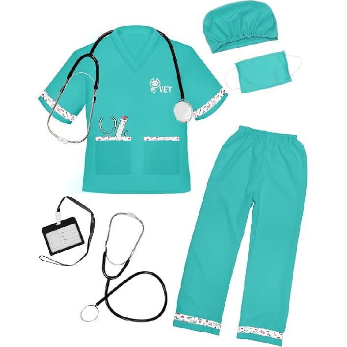 ANPHILE Kids Veterinarian Costume, Kids Doctor Vet Costume Outfit Pretend Play Dress Up Set for Halloween