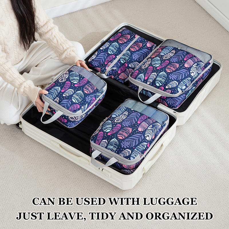 4Pcs/set Creative Printed Compression Packing Cubes Organizer Set Lightweight Travel Suitcase Clothes Storage Bags