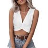 Damen Ärmelloses V-Ausschnitt Crop Top Verdrehte Vorderseite Lässiges Sommerhemd Enganliegend Dehnbarer Stoff Weich Bequem