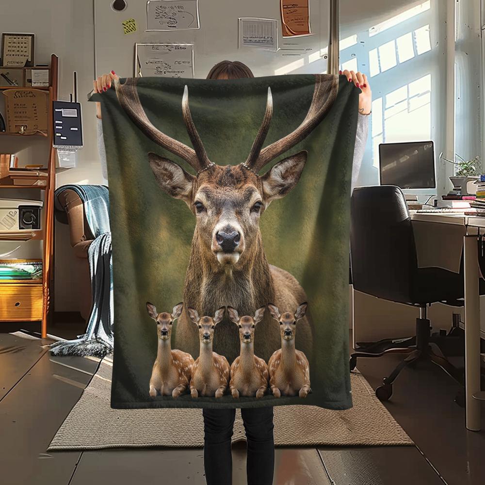 1Pc Deer Peacock Print Flannel Blanket, High Quality Comfortable for All Seasons, Home Decor, Warmth and Comfort, Perfect for Gifts