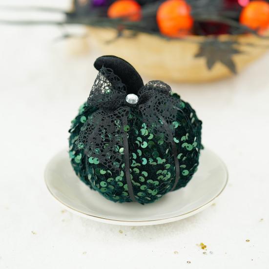 Sequined Pumpkin Centerpiece Halloween Pumpkin Decoration Glittery Pumpkin with Bow Ornament