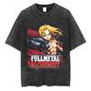 T-shirt Stampata Mustang Roy Anime Fullmetal Alchemist Uomo Donna Estate Larga Grafica T-shirt Harajuku HipHop Cotone Lavato T-shirt