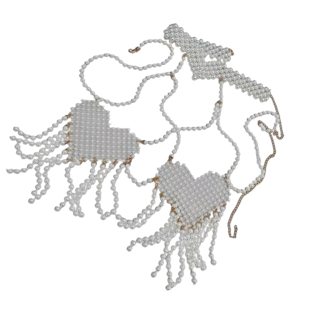 Многослойная жемчужная цепочка для тела, привлекающая внимание жемчужная бисерная цепочка для тела, нагрудная цепочка, украшения для особых случаев