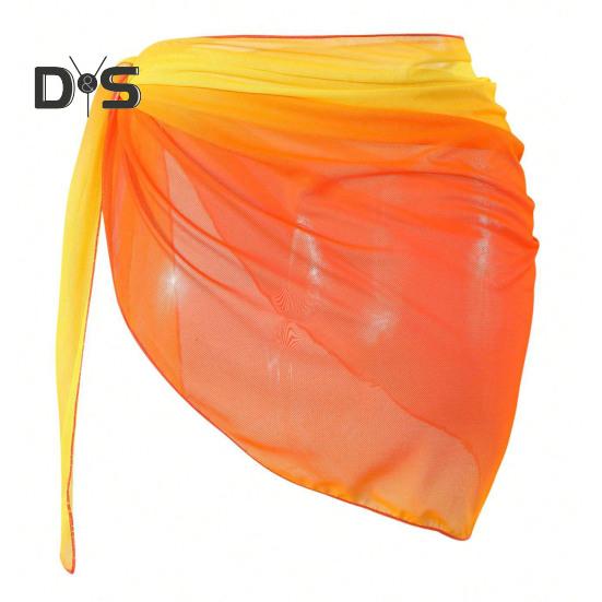Beach Sheer Cover Up Skirt Gradient Color Chiffon Bikini Wrap Versatile Scarf Swimwear Shawl Sunscreen Cover Up